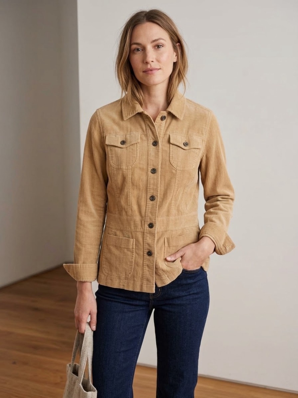 Sag Harbor Vintage Camel Corduroy Utility Button Jacket Size 8